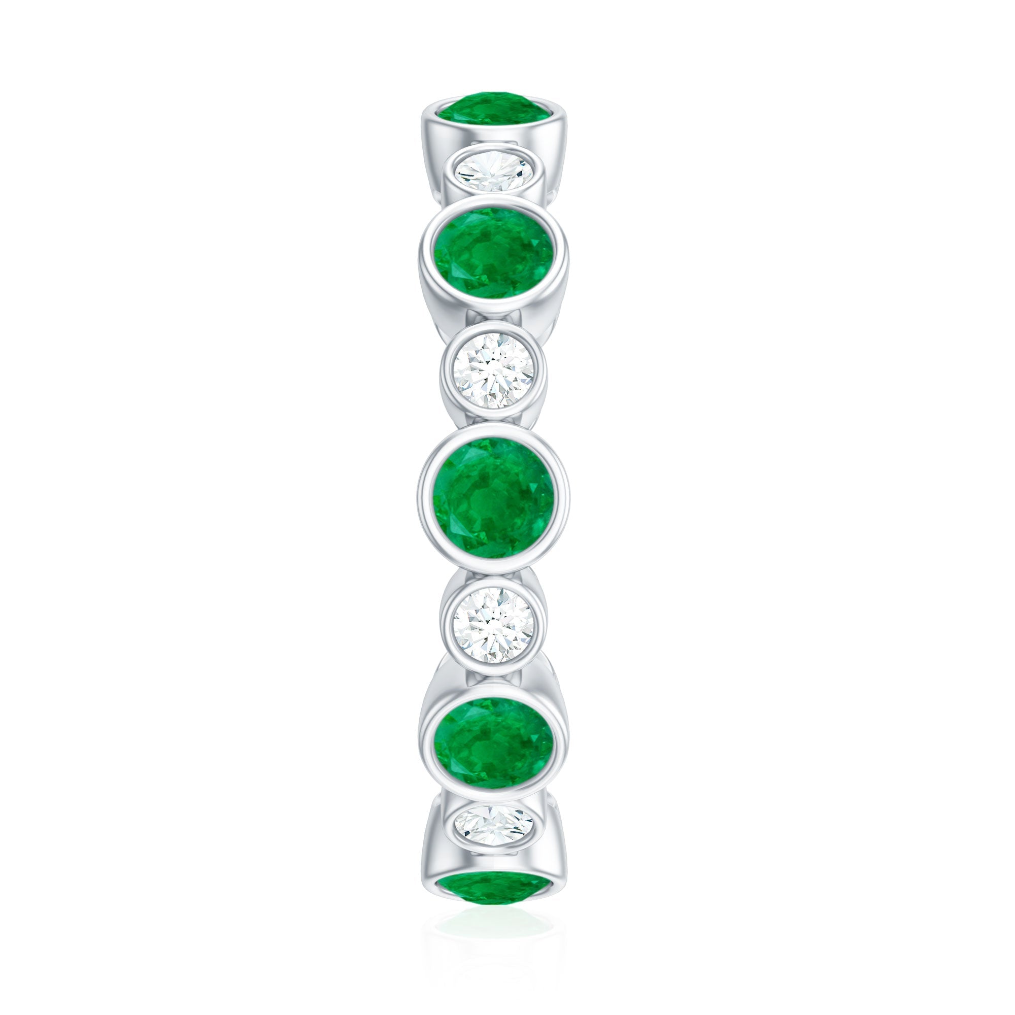 Bezel Set Round Emerald and Moissanite Eternity Wedding Band