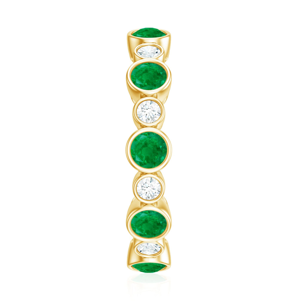 Bezel Set Round Emerald and Moissanite Eternity Wedding Band