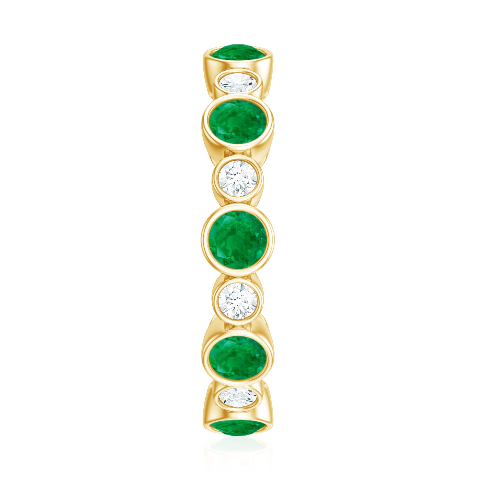 Bezel Set Round Emerald and Moissanite Eternity Wedding Band