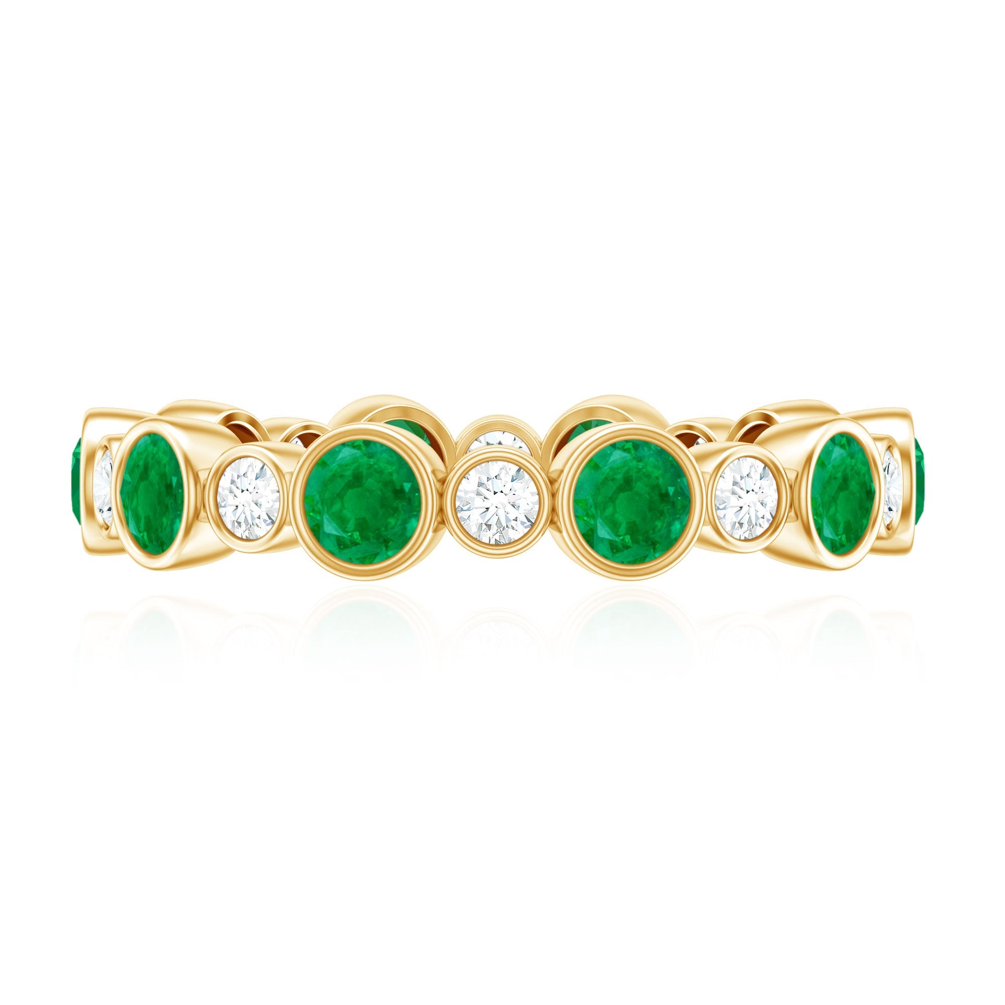 Bezel Set Round Emerald and Moissanite Eternity Wedding Band