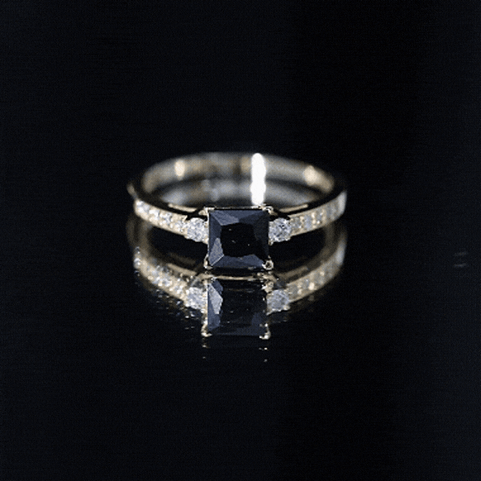 Classic Lab Grown Black Diamond and Diamond Engagement Ring