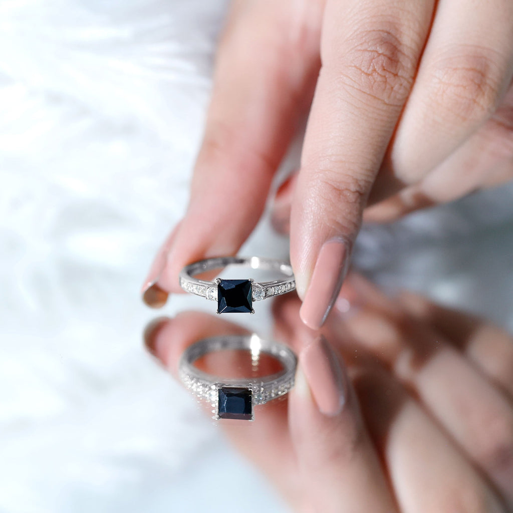 Classic Lab Grown Black Diamond and Diamond Engagement Ring