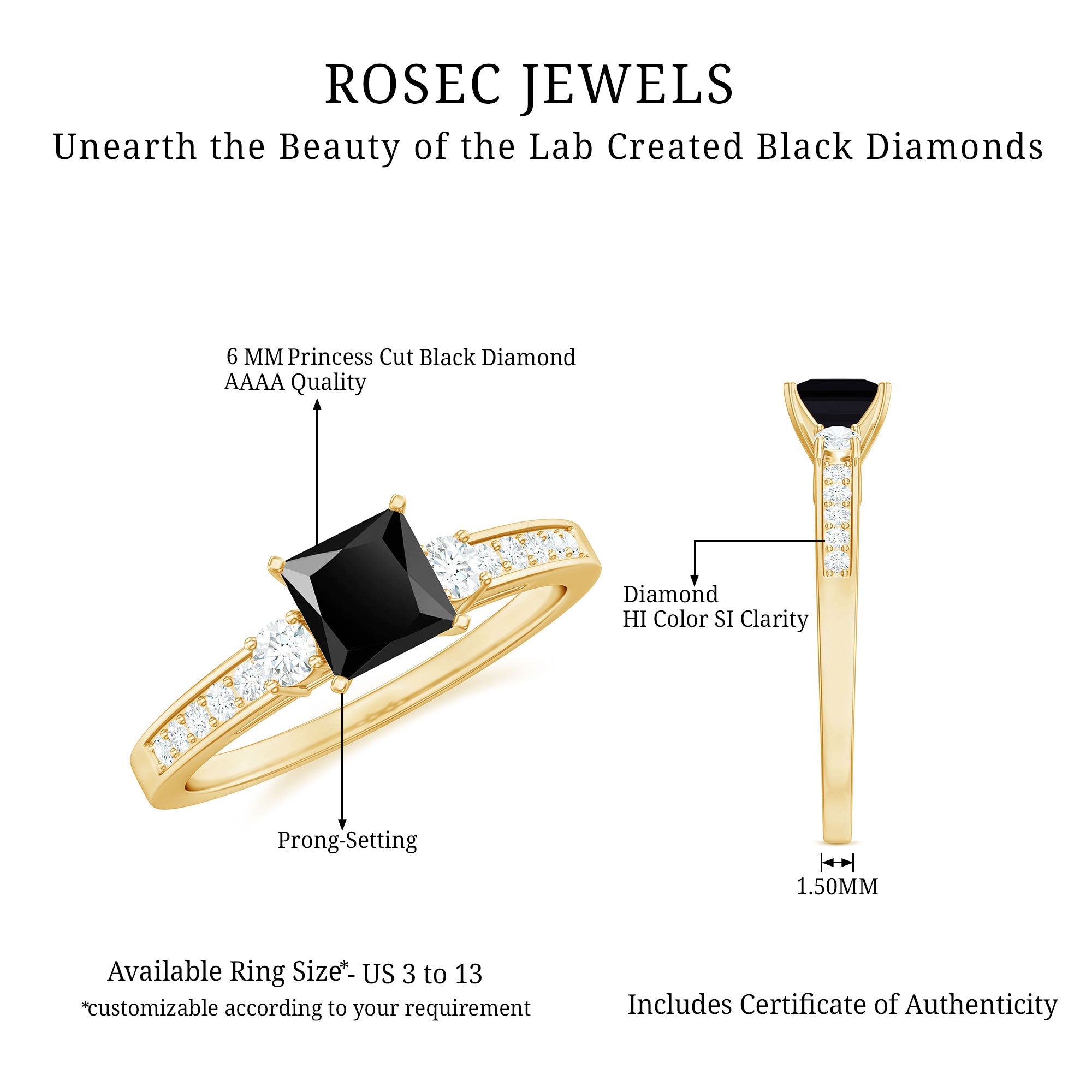 Classic Lab Grown Black Diamond and Diamond Engagement Ring