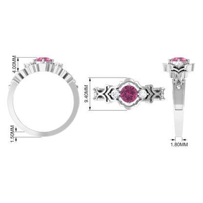 0.50 CT Pink Tourmaline and Diamond Cut Out Antique Ring