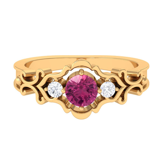 0.50 CT Pink Tourmaline and Diamond Cut Out Antique Ring