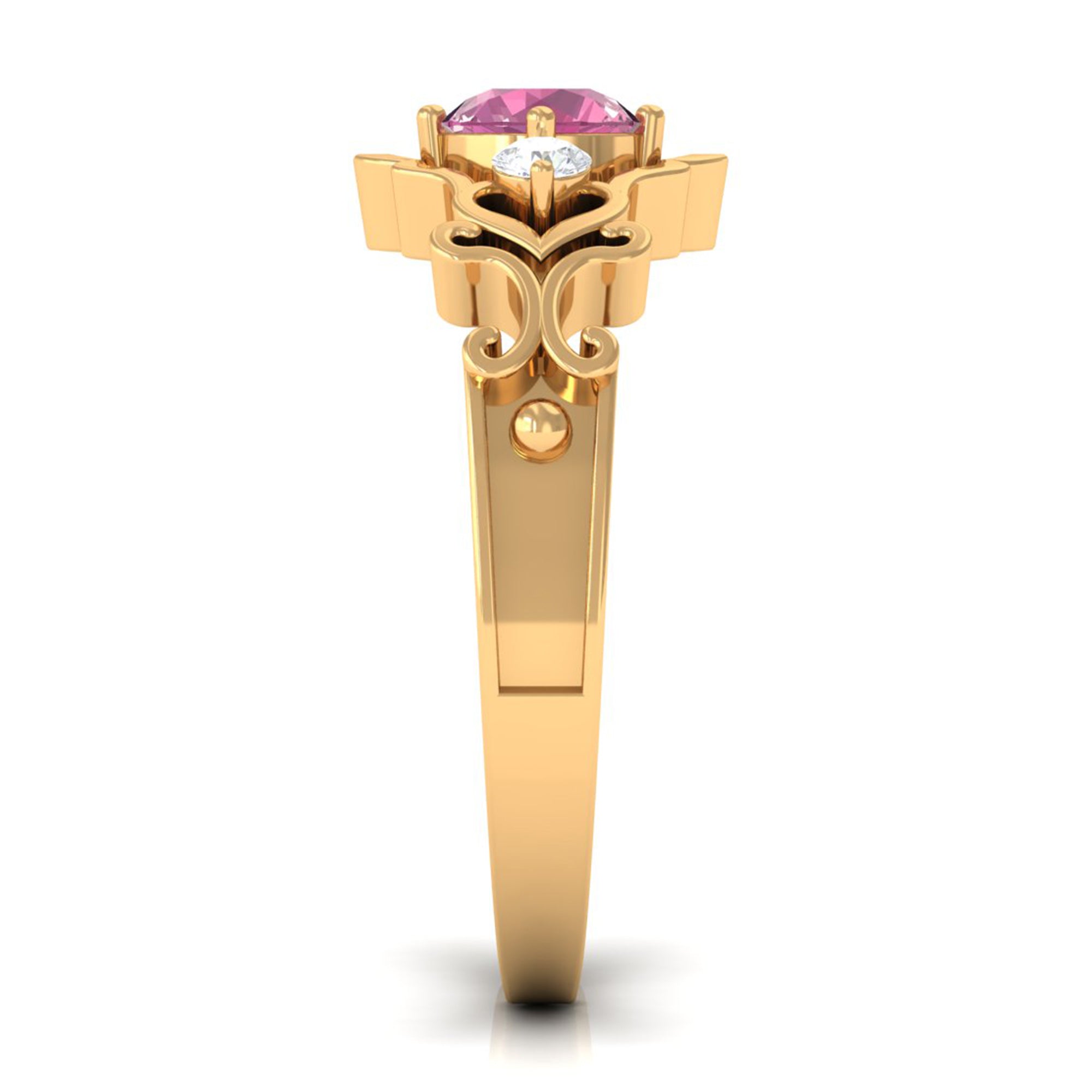 0.50 CT Pink Tourmaline and Diamond Cut Out Antique Ring