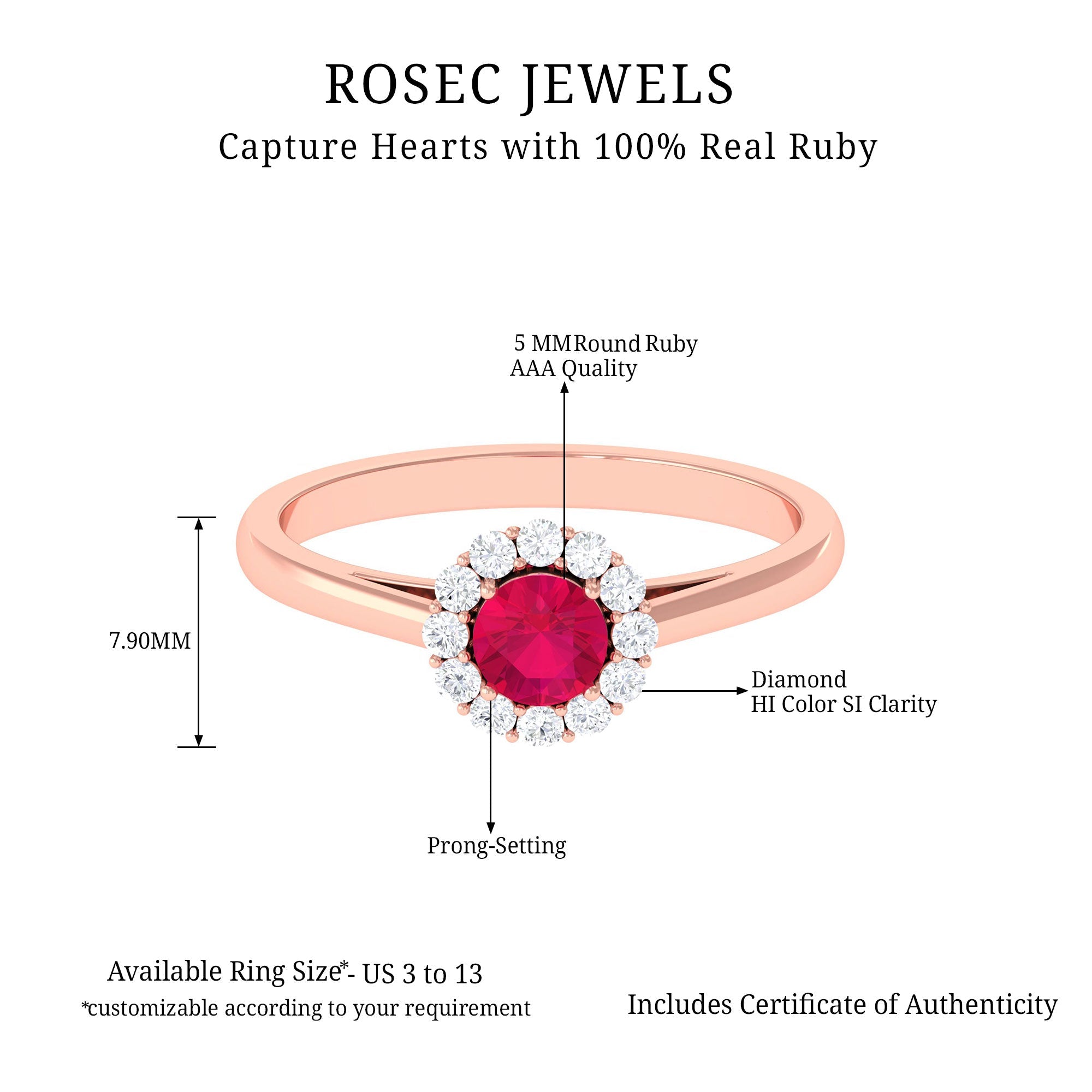 Round Ruby and Diamond Halo Engagement Ring