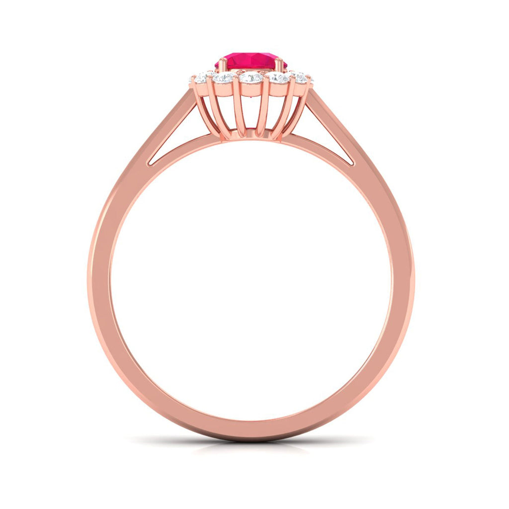 Round Ruby and Diamond Halo Engagement Ring
