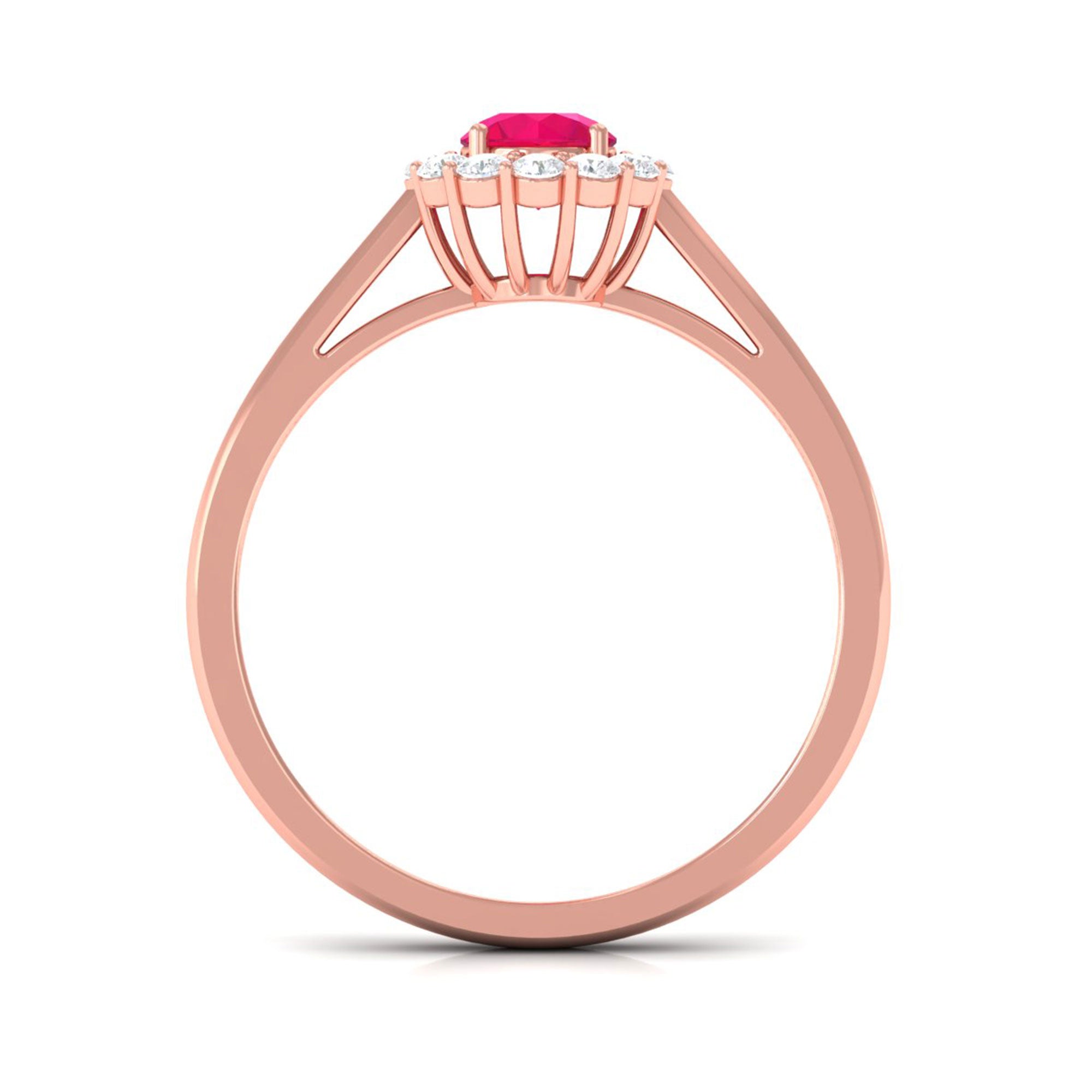 Round Ruby and Diamond Halo Engagement Ring