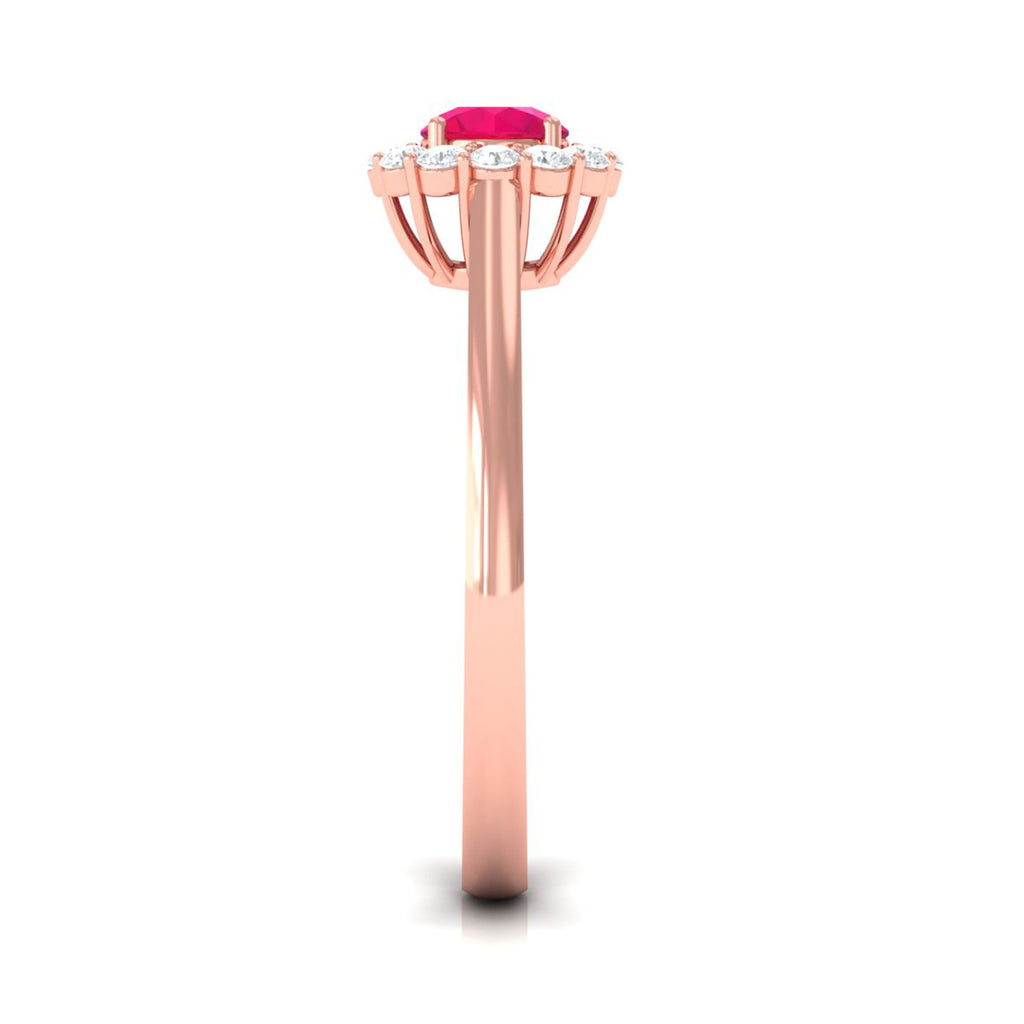 Round Ruby and Diamond Halo Engagement Ring