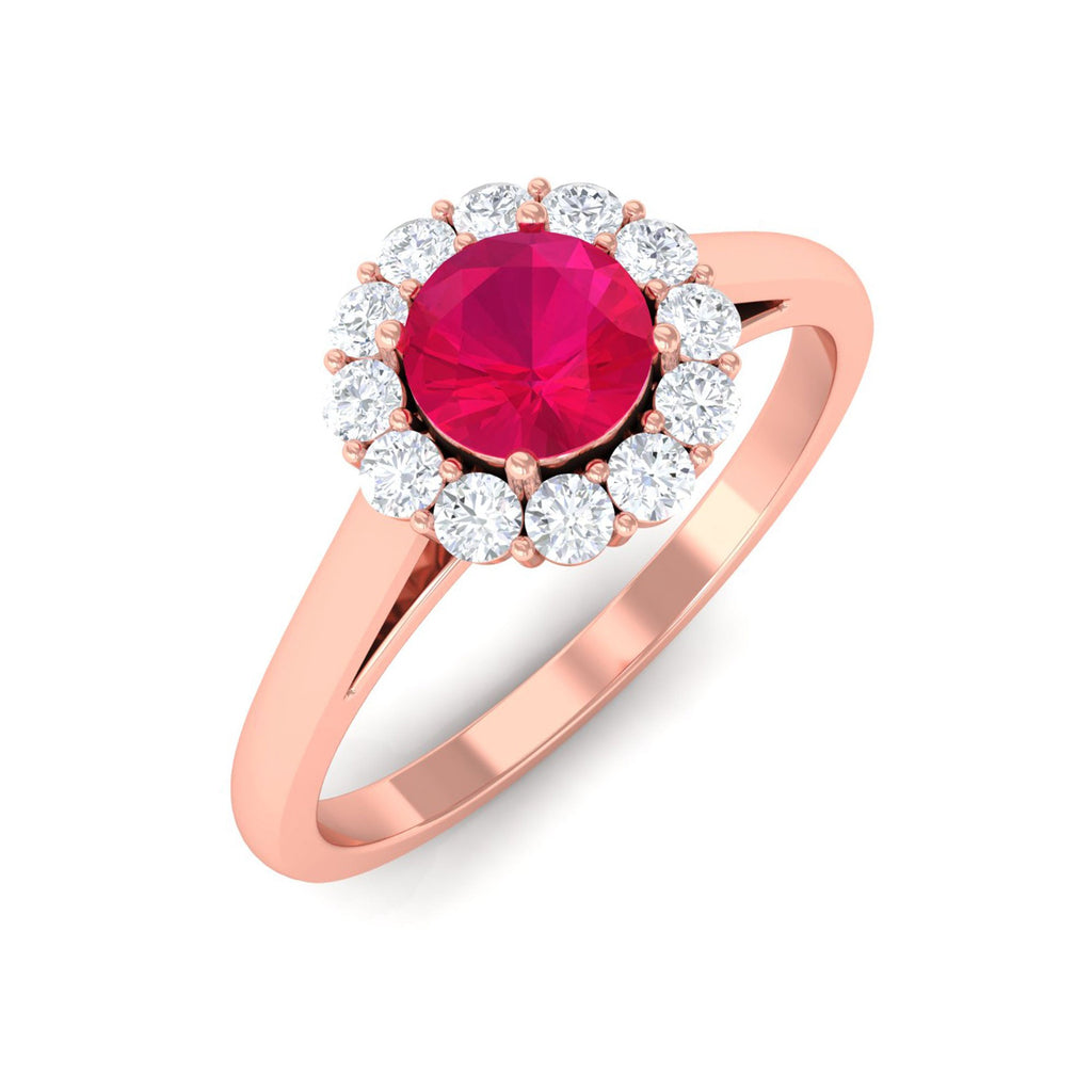 Round Ruby and Diamond Halo Engagement Ring