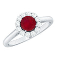 Round Ruby and Diamond Halo Engagement Ring
