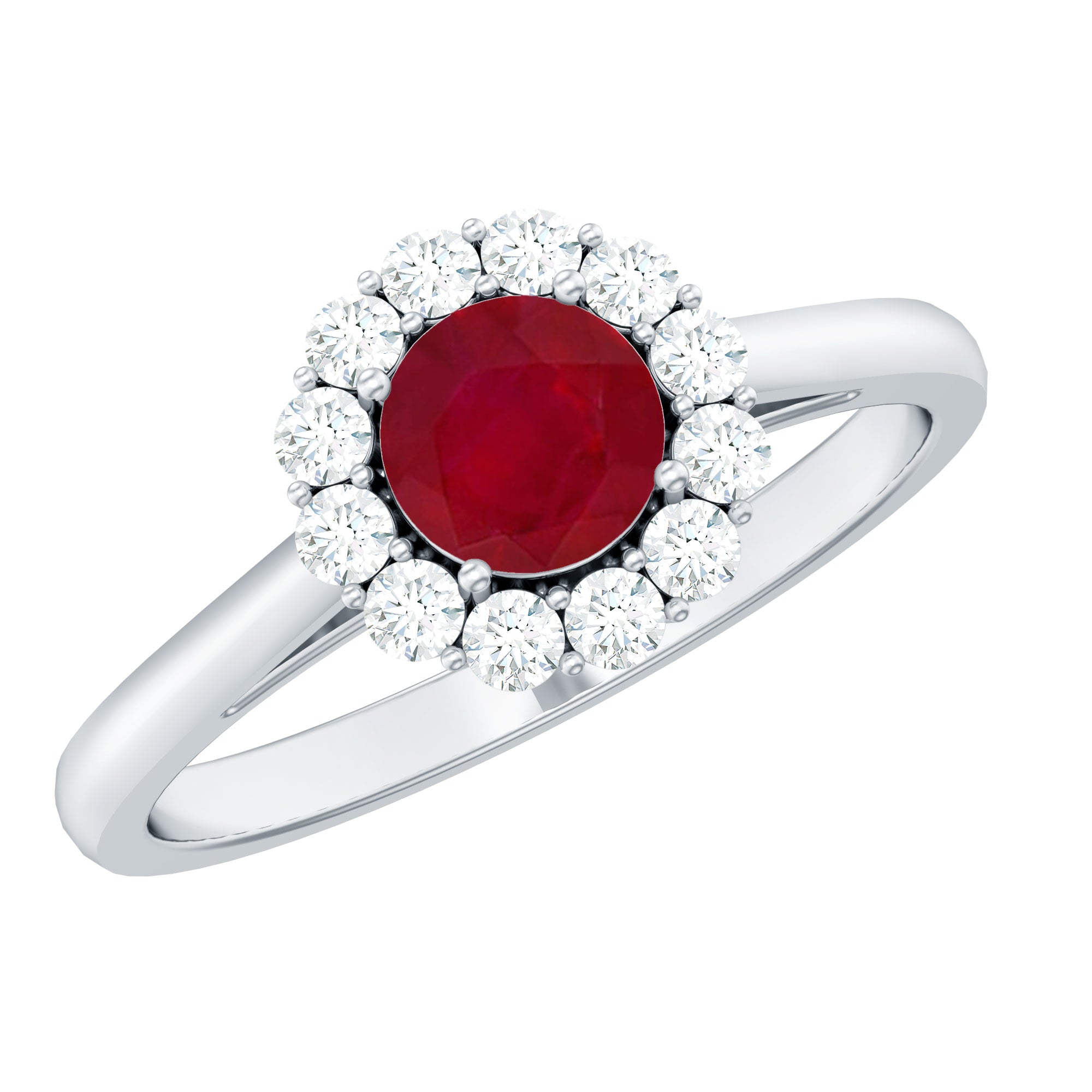 Round Ruby and Diamond Halo Engagement Ring