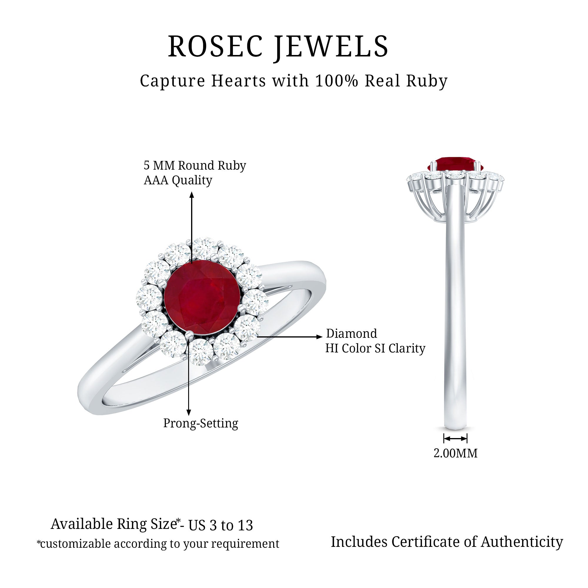 Round Ruby and Diamond Halo Engagement Ring