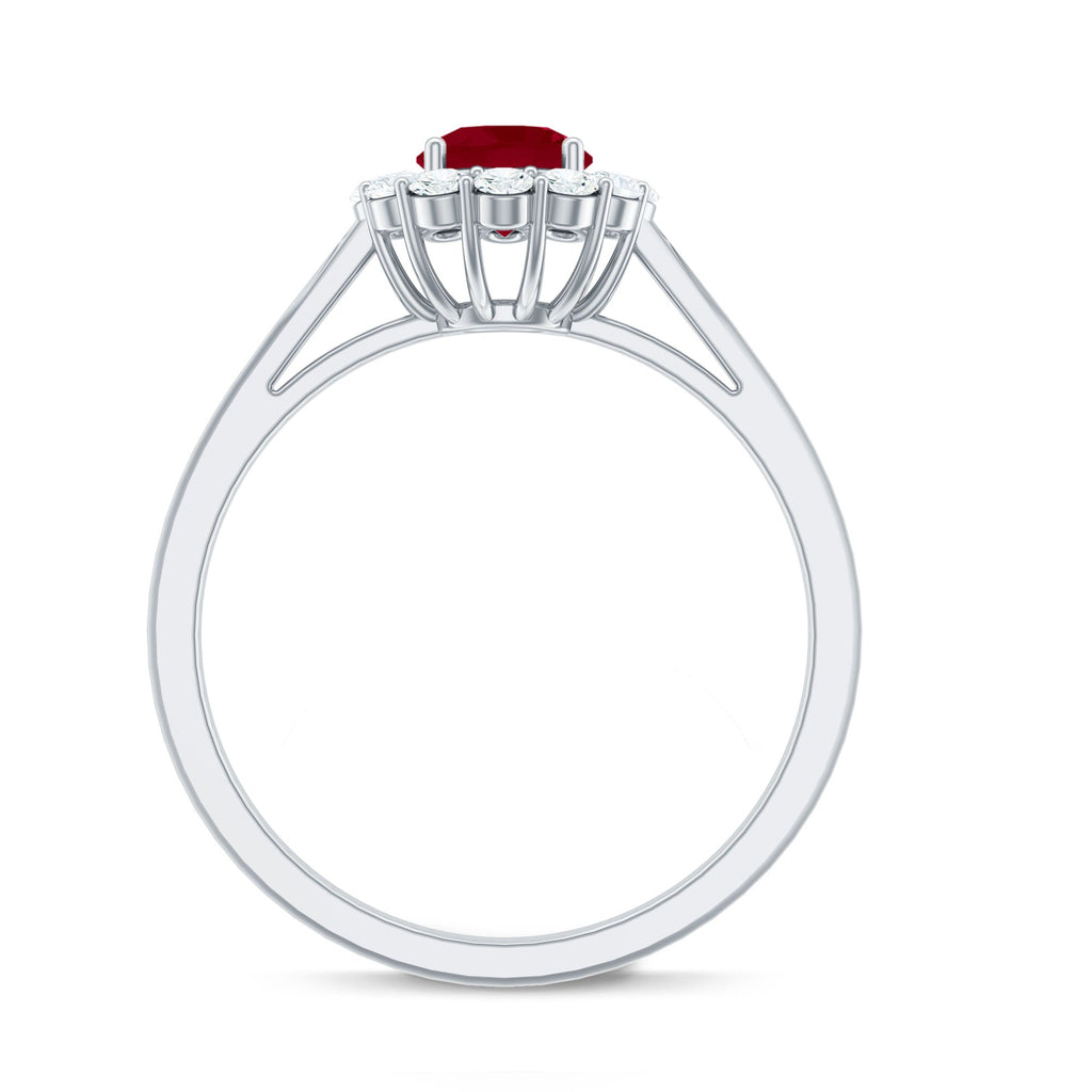 Round Ruby and Diamond Halo Engagement Ring