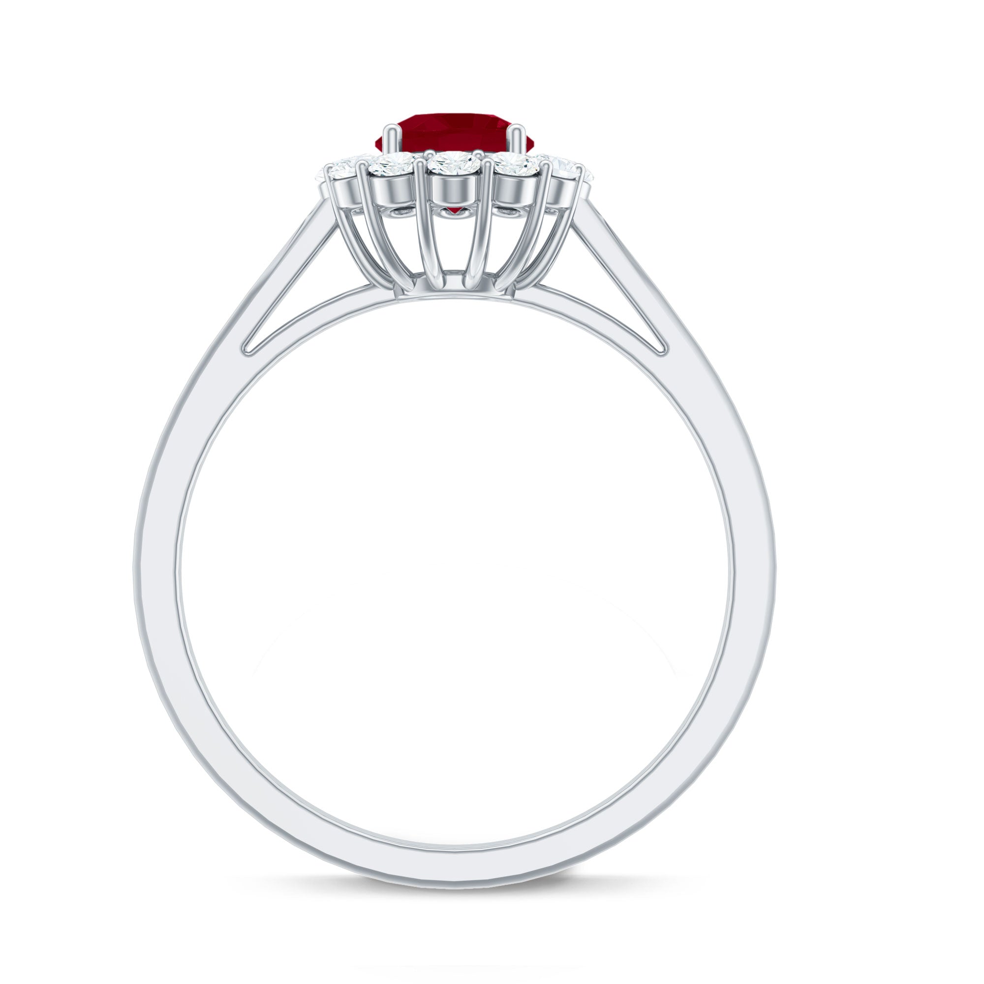 Round Ruby and Diamond Halo Engagement Ring