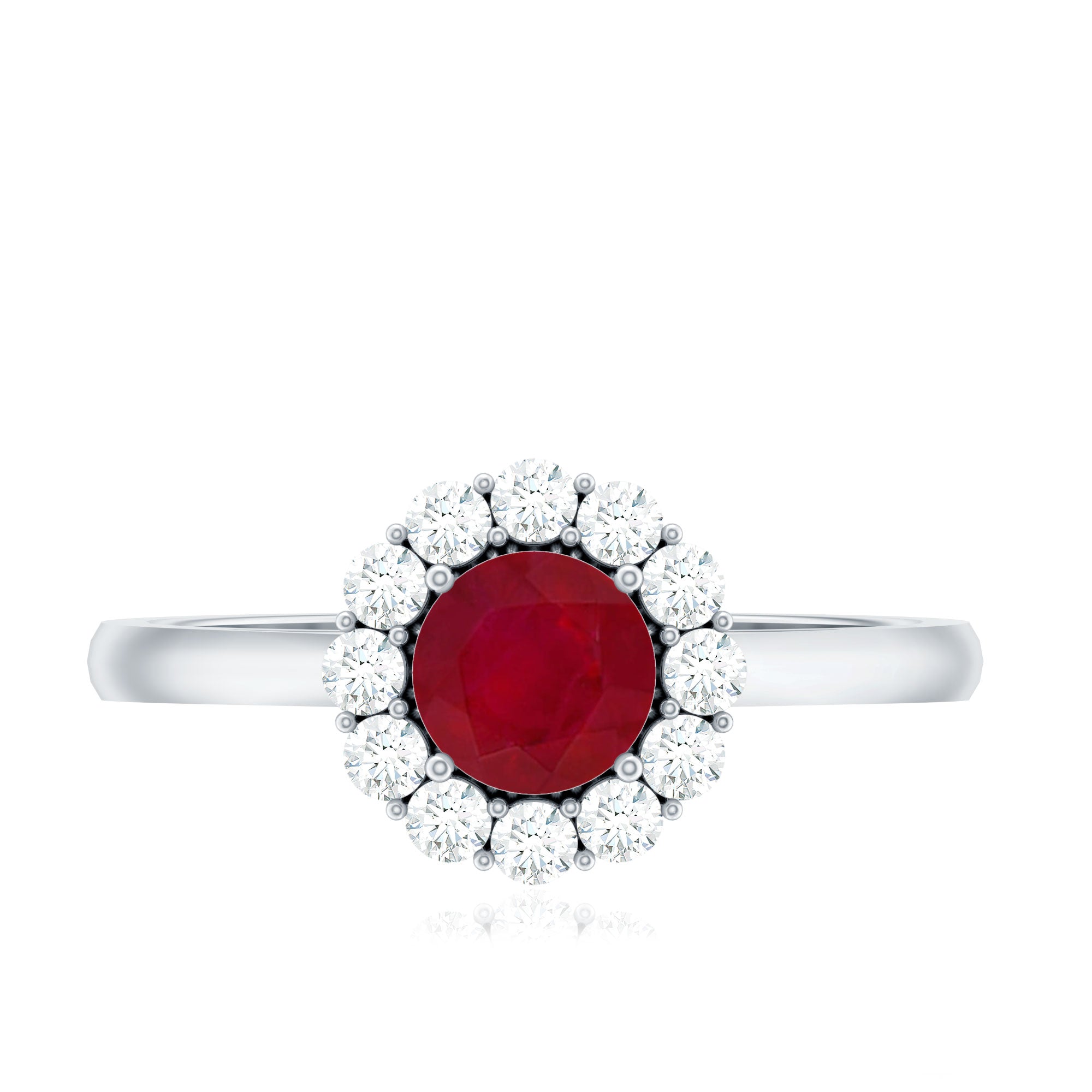 Round Ruby and Diamond Halo Engagement Ring