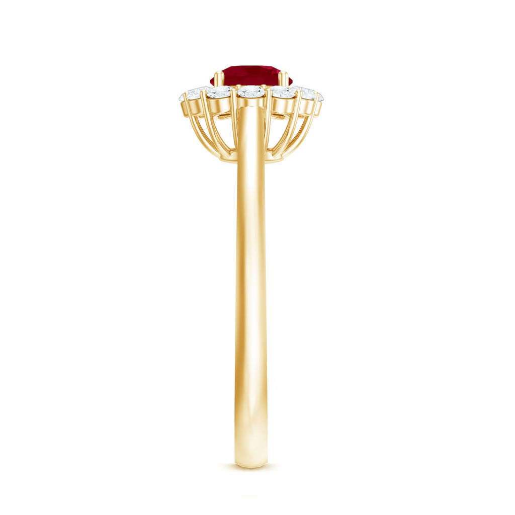 Round Ruby and Diamond Halo Engagement Ring