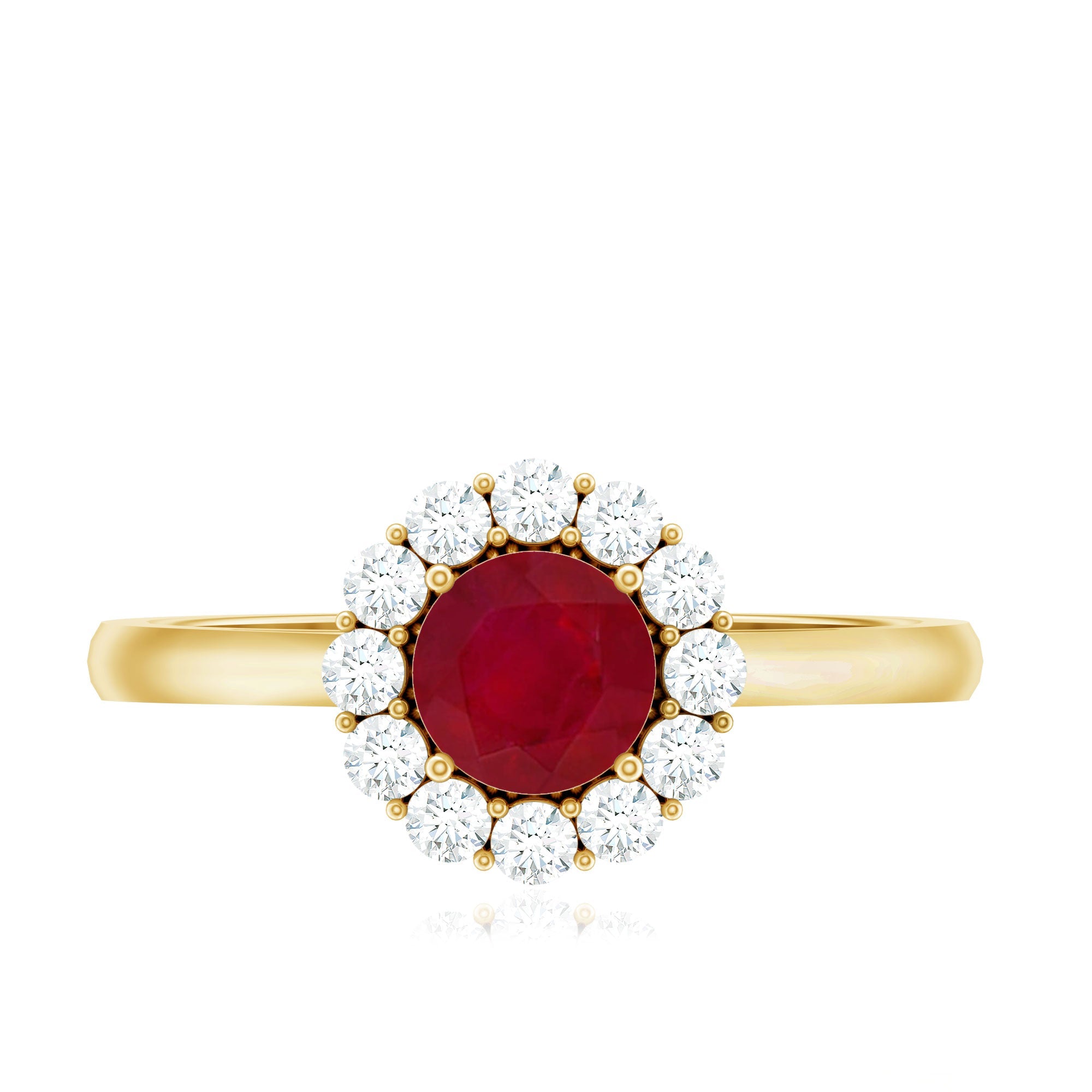 Round Ruby and Diamond Halo Engagement Ring