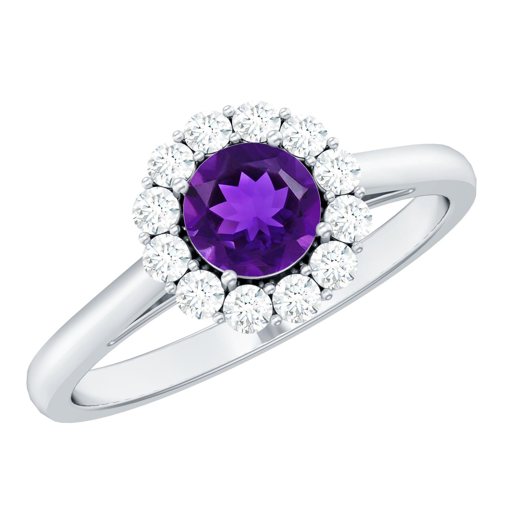 1 CT Amethyst and Diamond Floating Halo Engagement Ring