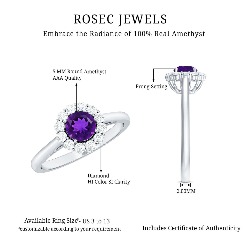 1 CT Amethyst and Diamond Floating Halo Engagement Ring