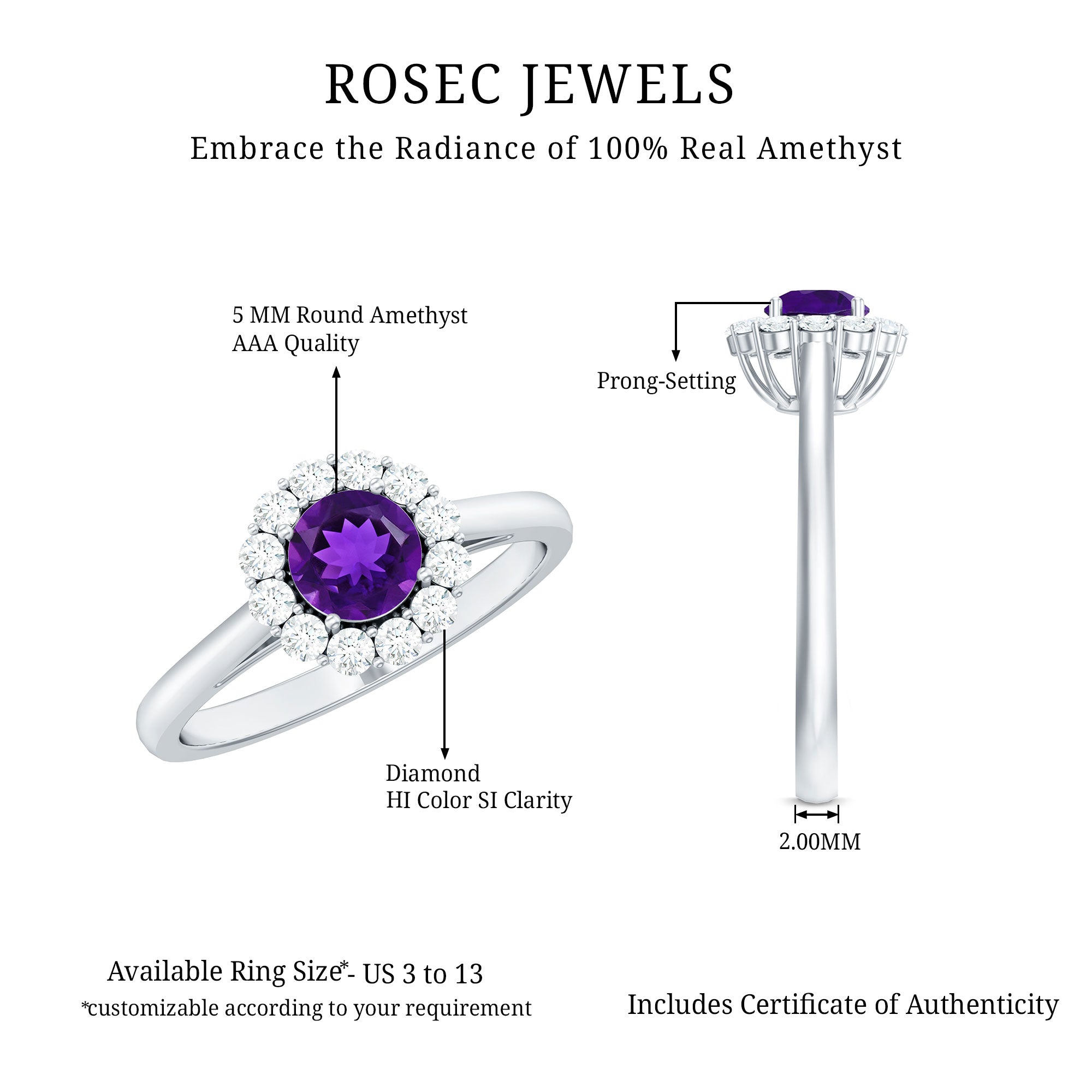 1 CT Amethyst and Diamond Floating Halo Engagement Ring