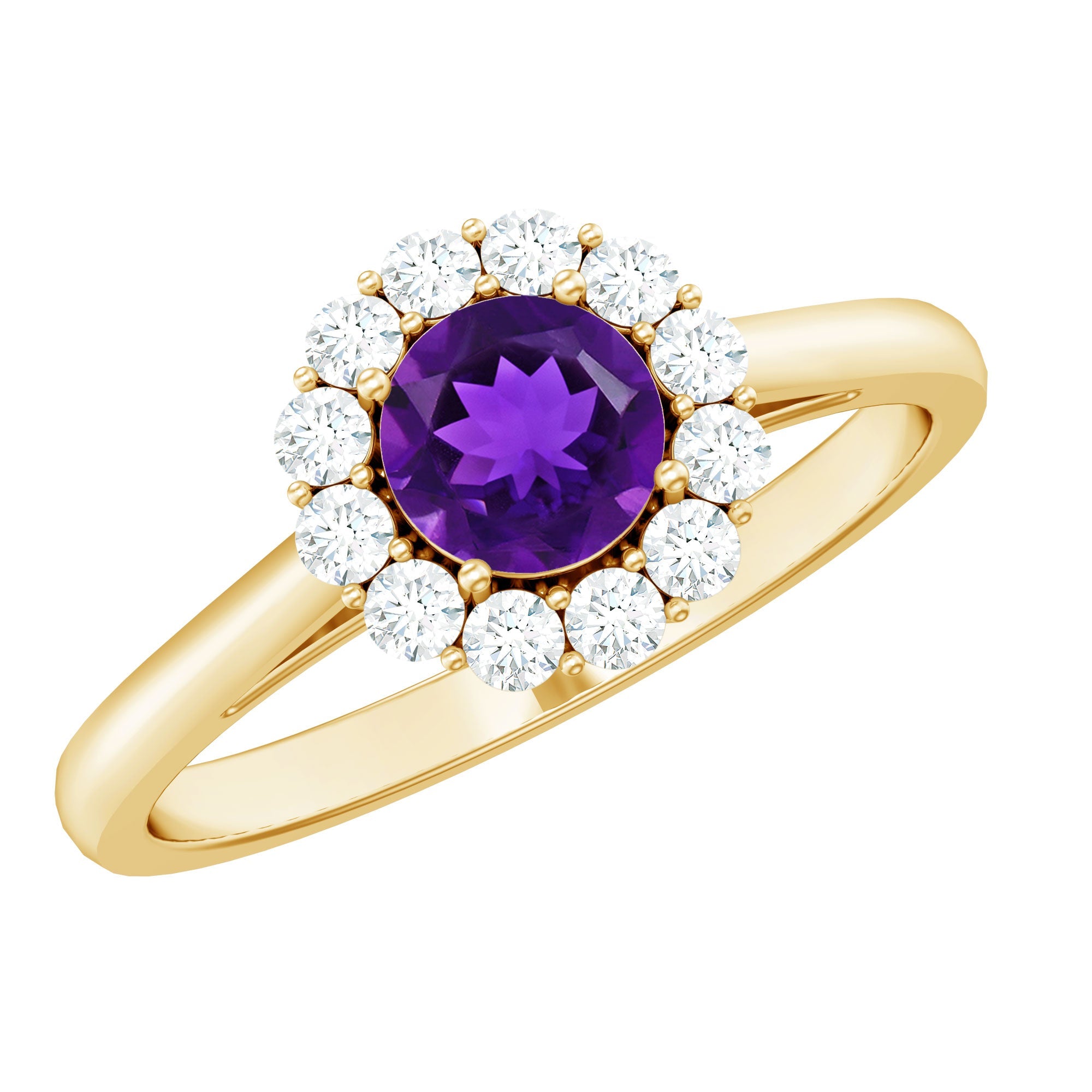 1 CT Amethyst and Diamond Floating Halo Engagement Ring