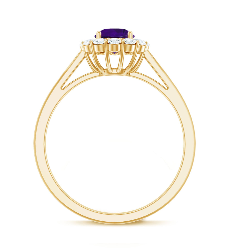 1 CT Amethyst and Diamond Floating Halo Engagement Ring