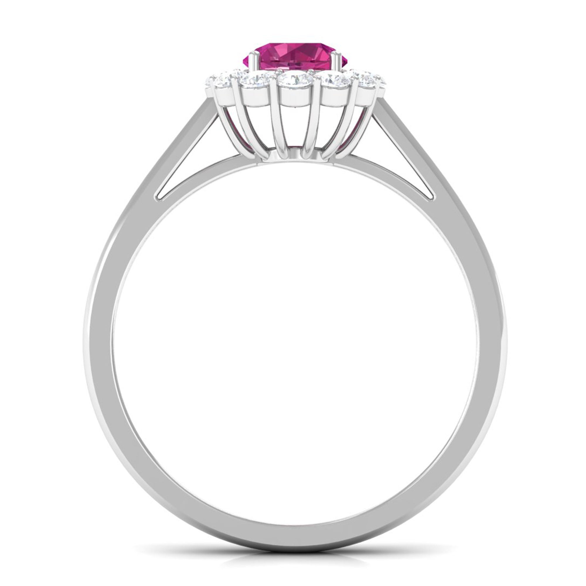 0.75 CT Pink Tourmaline and Diamond Floating Halo Engagement Ring