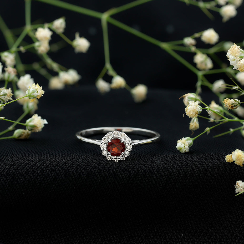 Certified Real 8 mm Garnet Engagement Ring with Diamond Halo