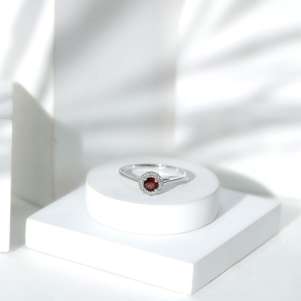 Certified Real 8 mm Garnet Engagement Ring with Diamond Halo