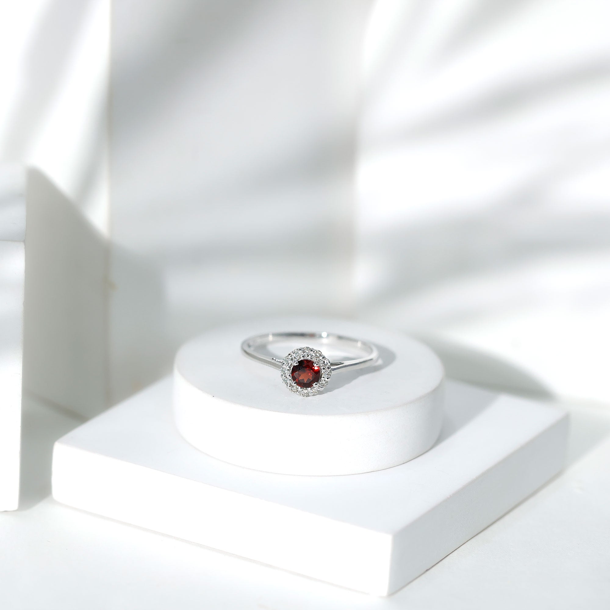 Certified Real 8 mm Garnet Engagement Ring with Diamond Halo