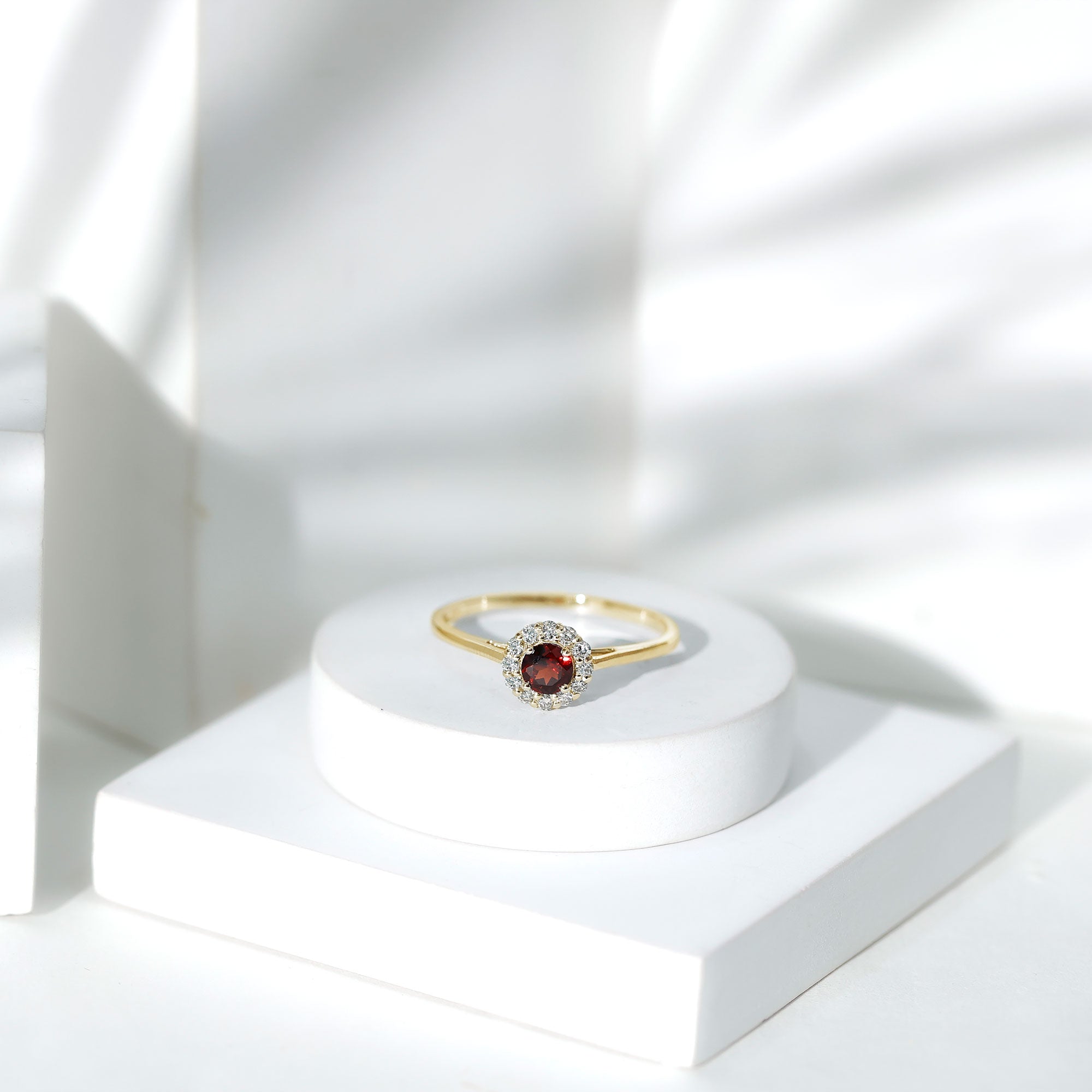 Certified Real 8 mm Garnet Engagement Ring with Diamond Halo