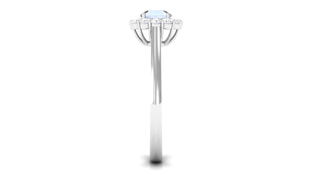 1 CT Moonstone and Diamond Floating Halo Engagement Ring