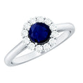 1.5 CT Floral Blue Sapphire Engagement Ring with Diamond Halo