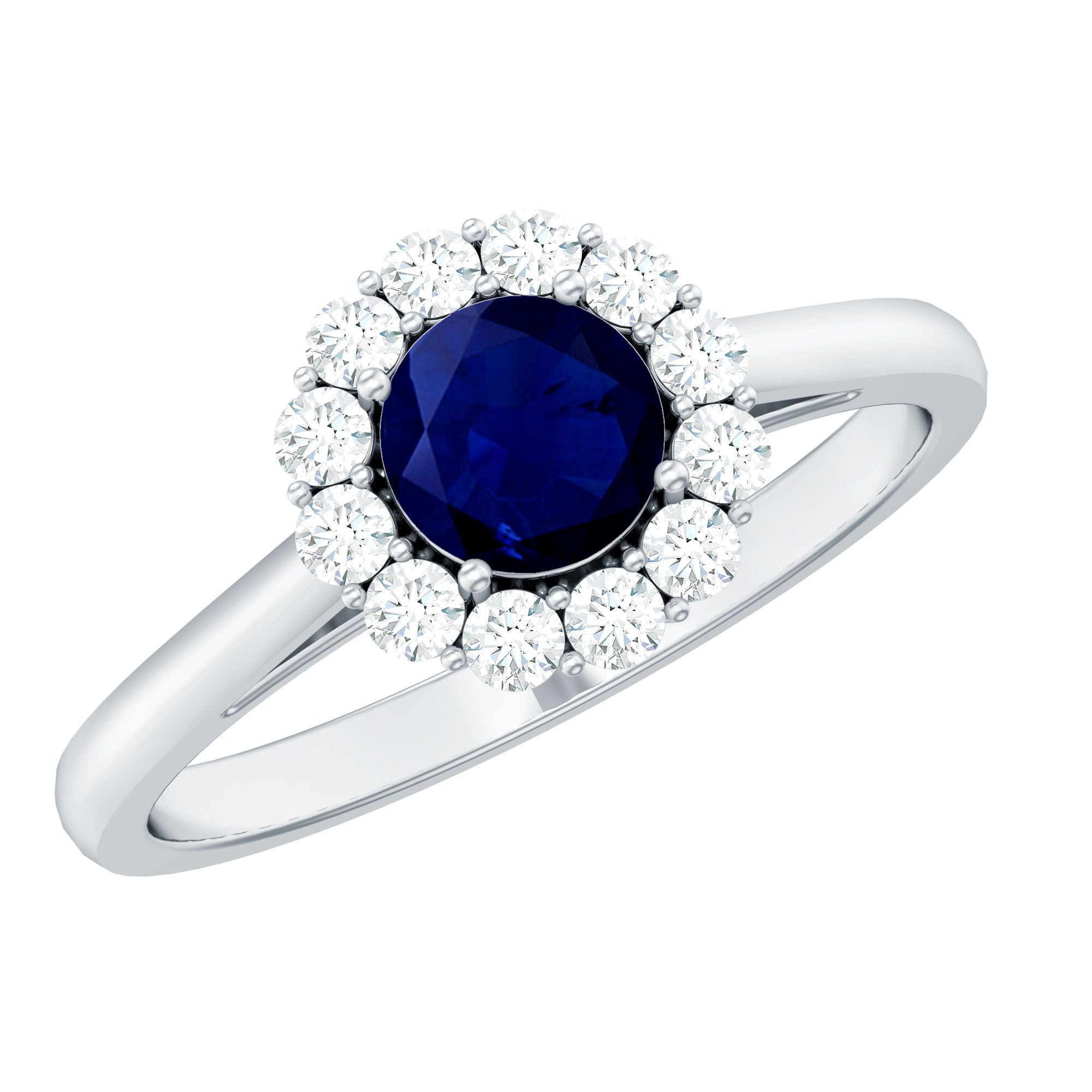 1.5 CT Floral Blue Sapphire Engagement Ring with Diamond Halo
