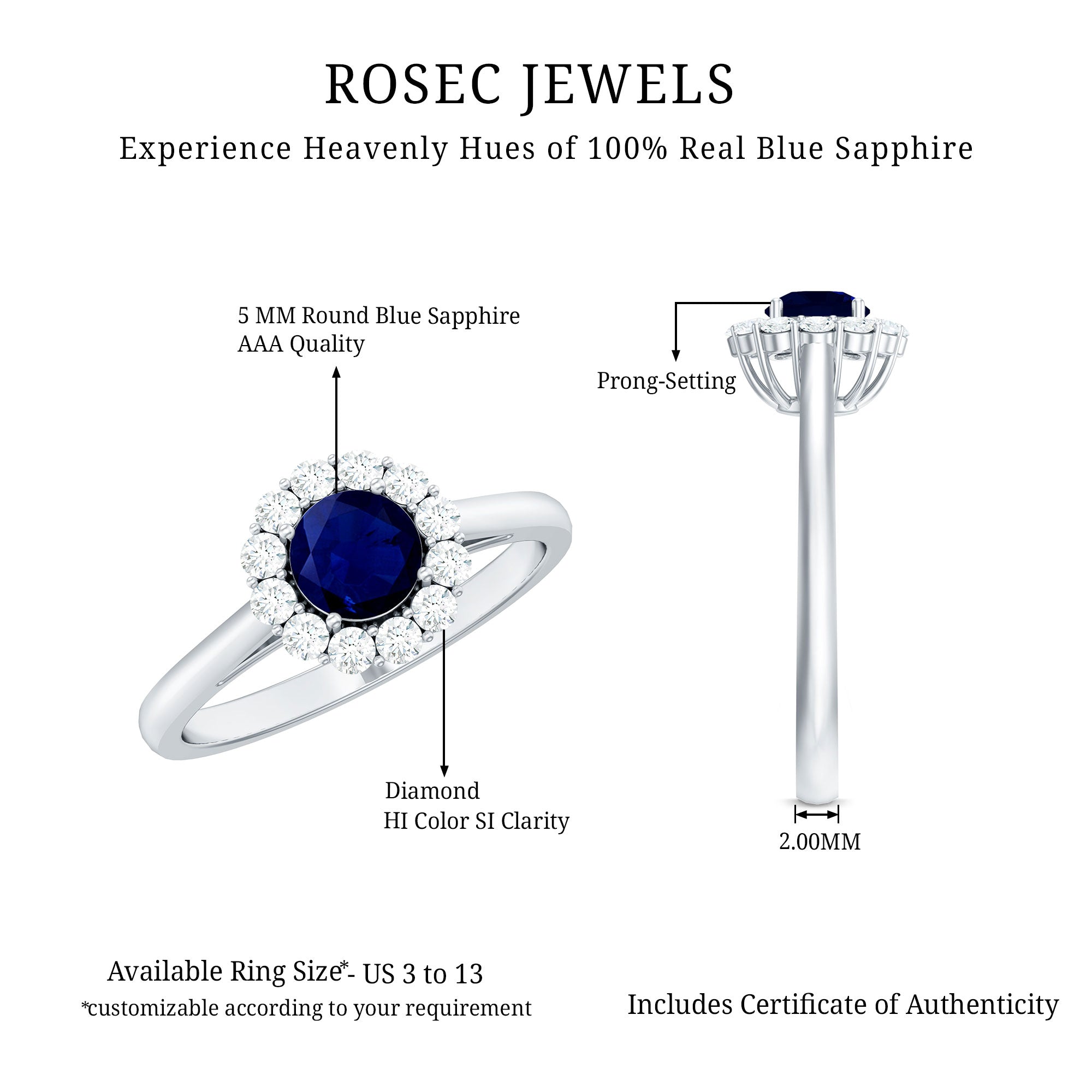 1.5 CT Floral Blue Sapphire Engagement Ring with Diamond Halo