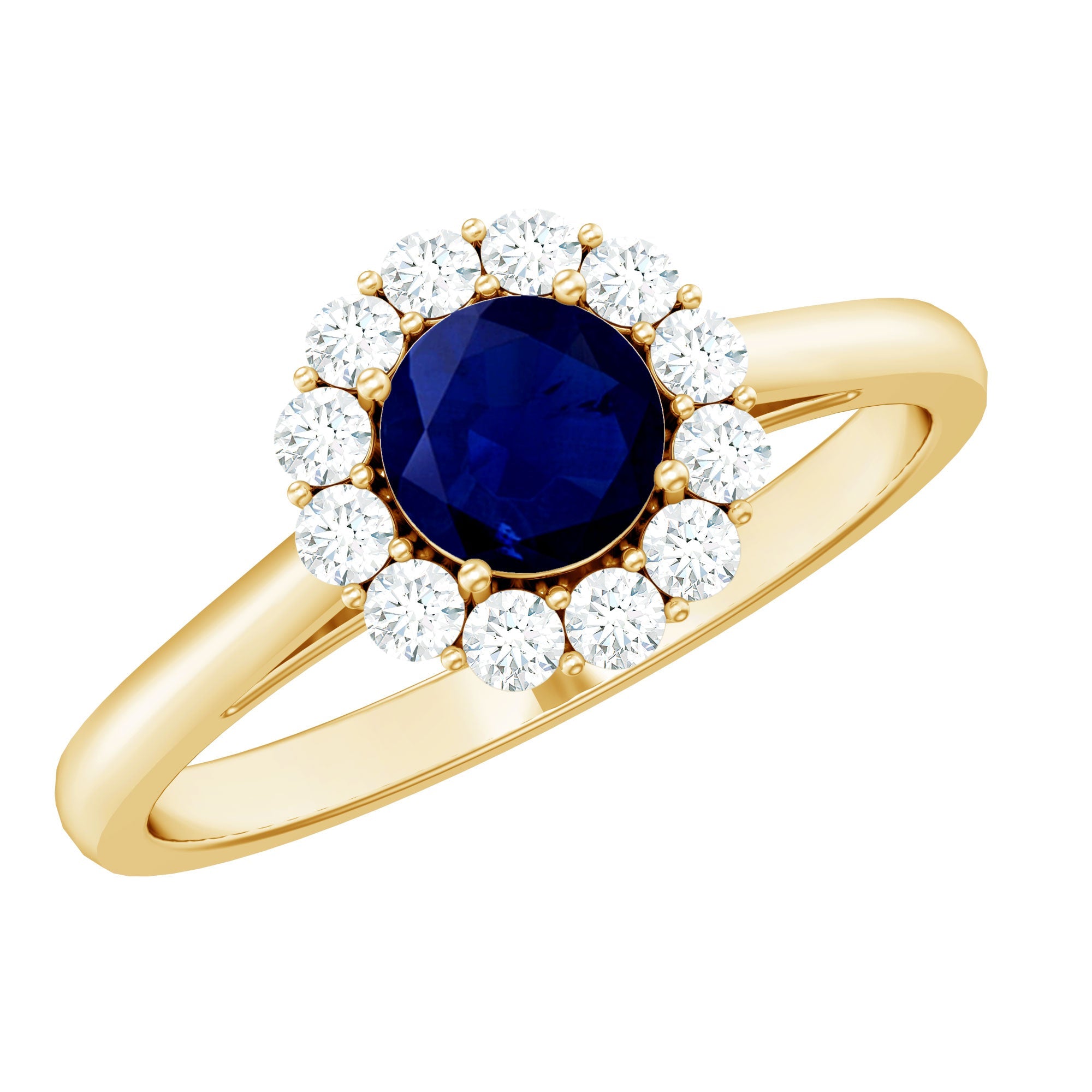 1.5 CT Floral Blue Sapphire Engagement Ring with Diamond Halo
