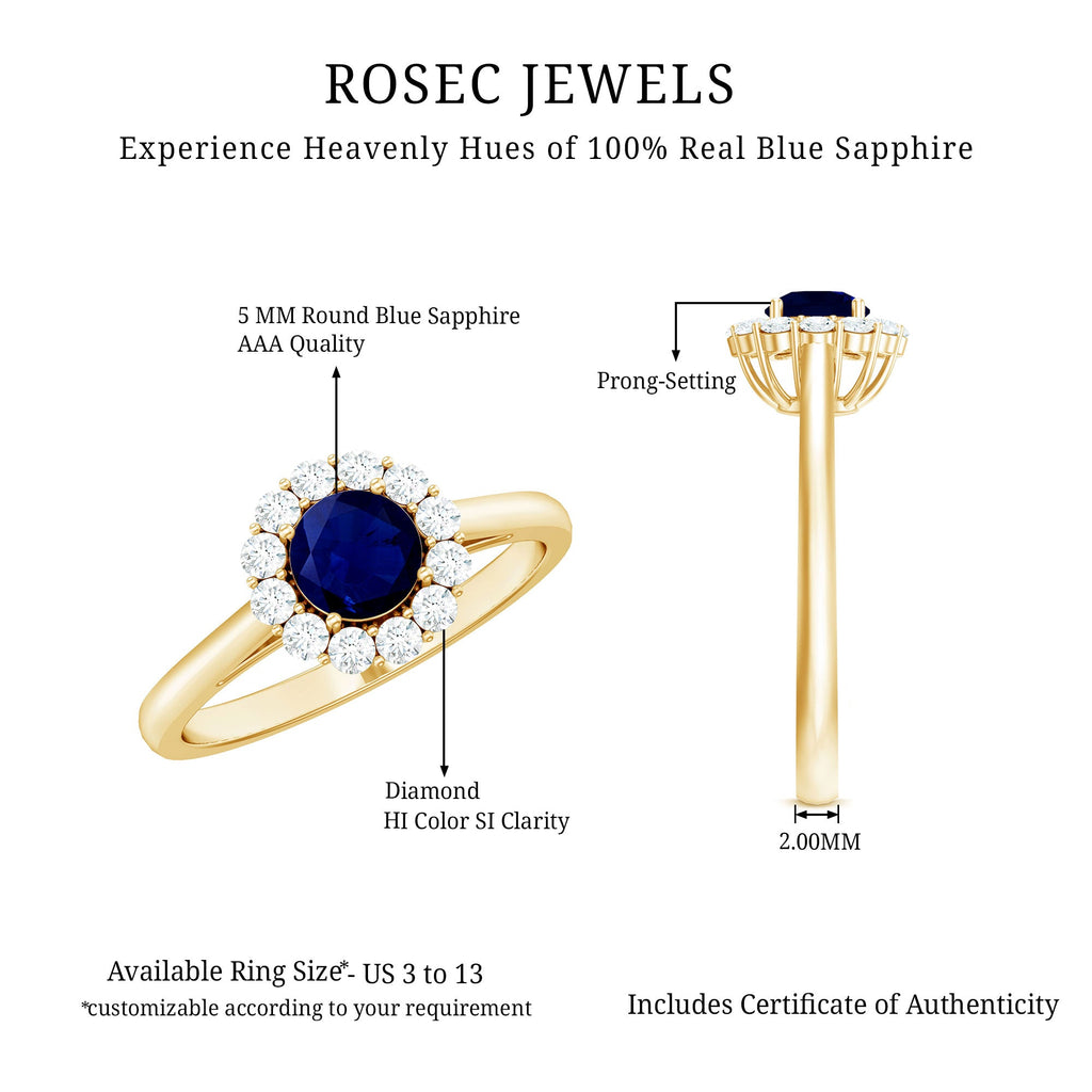 1.5 CT Floral Blue Sapphire Engagement Ring with Diamond Halo