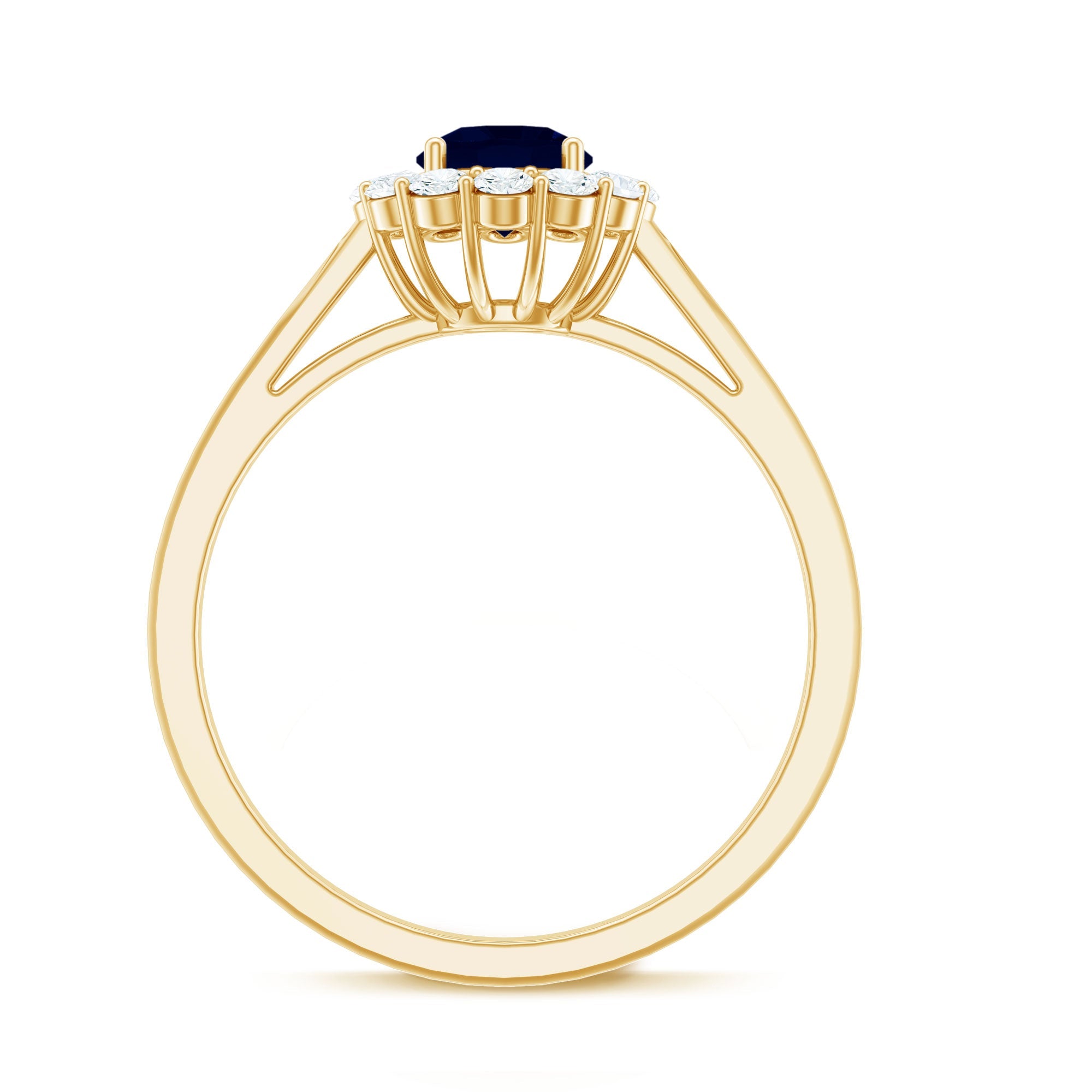 1.5 CT Floral Blue Sapphire Engagement Ring with Diamond Halo