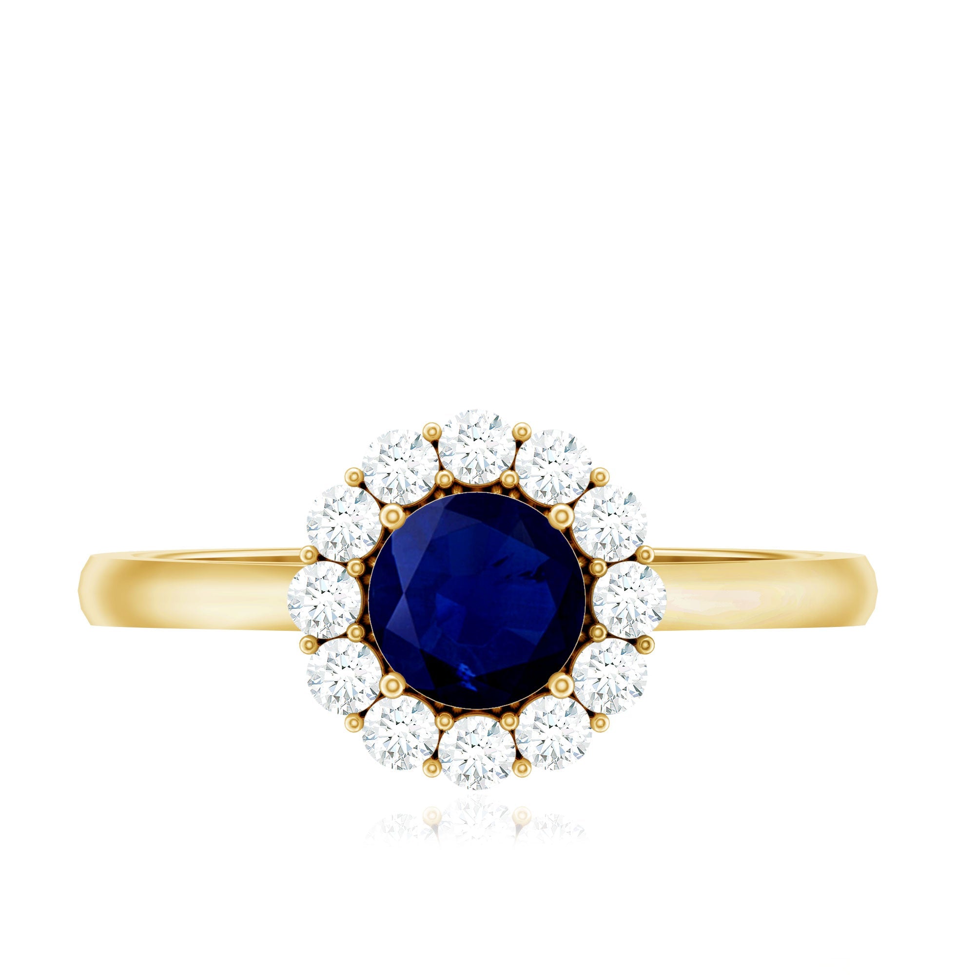 1.5 CT Floral Blue Sapphire Engagement Ring with Diamond Halo