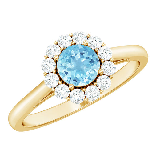 1 CT Aquamarine and Diamond Floating Halo Engagement Ring
