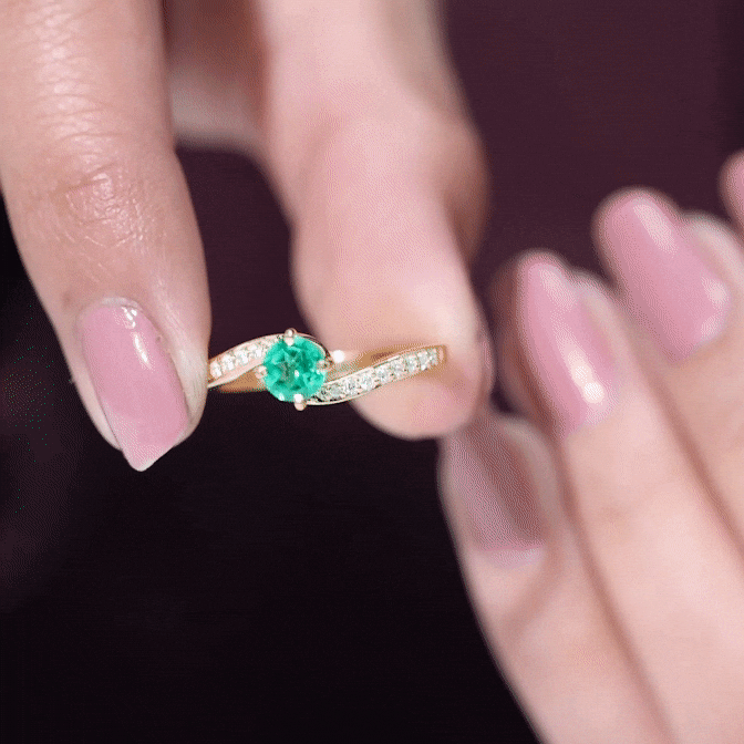 Certified 6 mm Lab Grown Emerald Diamond Bypass Engagement Ring