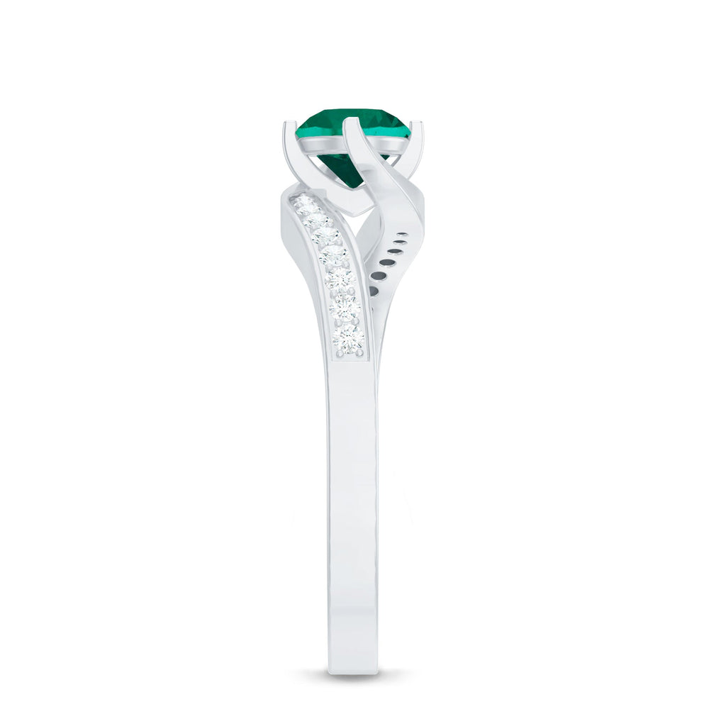 Certified 6 mm Lab Grown Emerald Diamond Bypass Engagement Ring