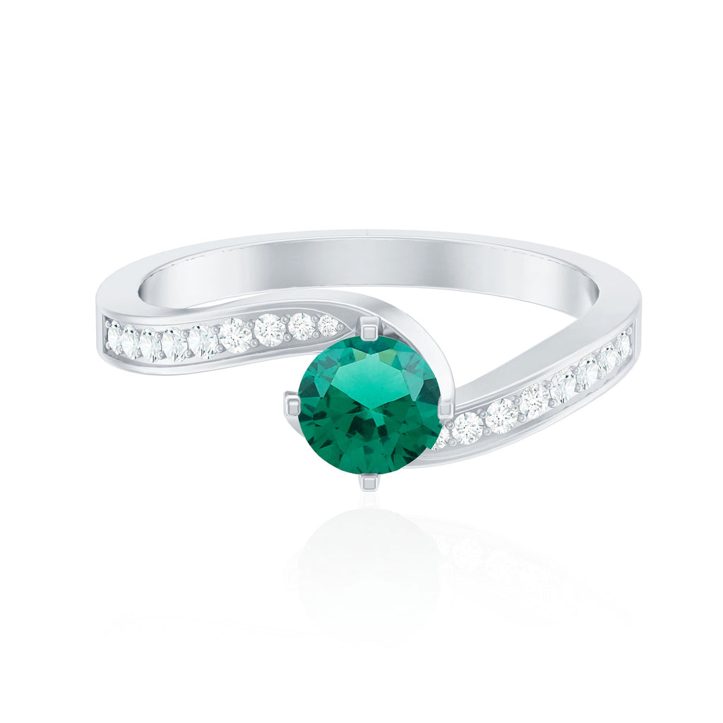 Certified 6 mm Lab Grown Emerald Diamond Bypass Engagement Ring