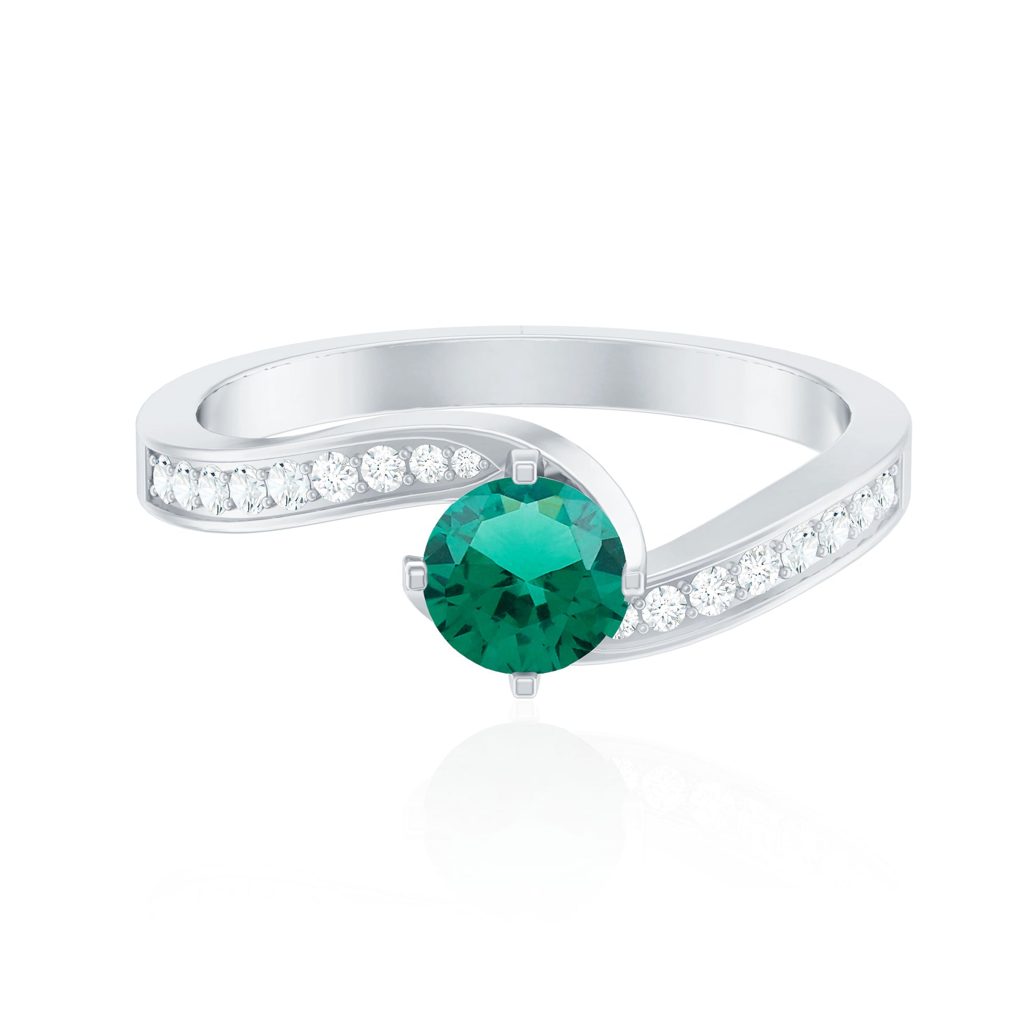 Certified 6 mm Lab Grown Emerald Diamond Bypass Engagement Ring