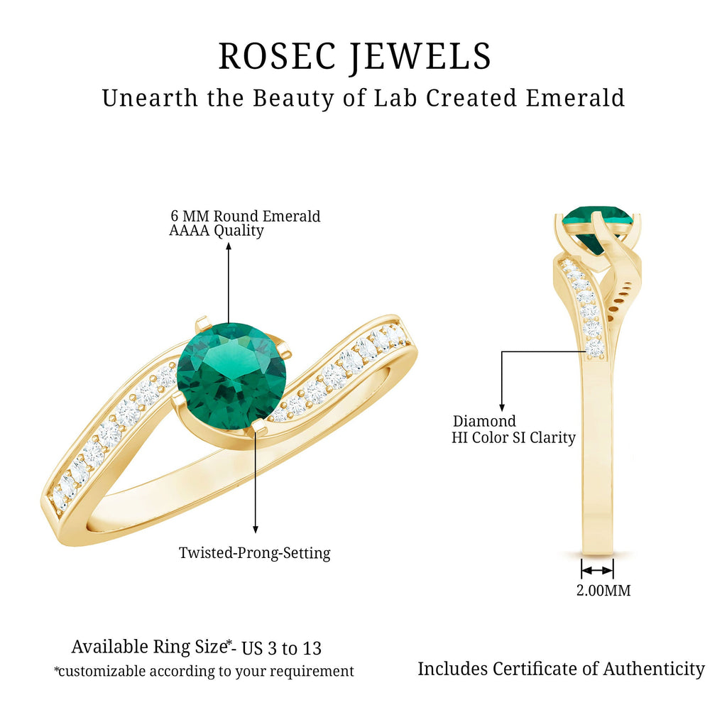 Certified 6 mm Lab Grown Emerald Diamond Bypass Engagement Ring