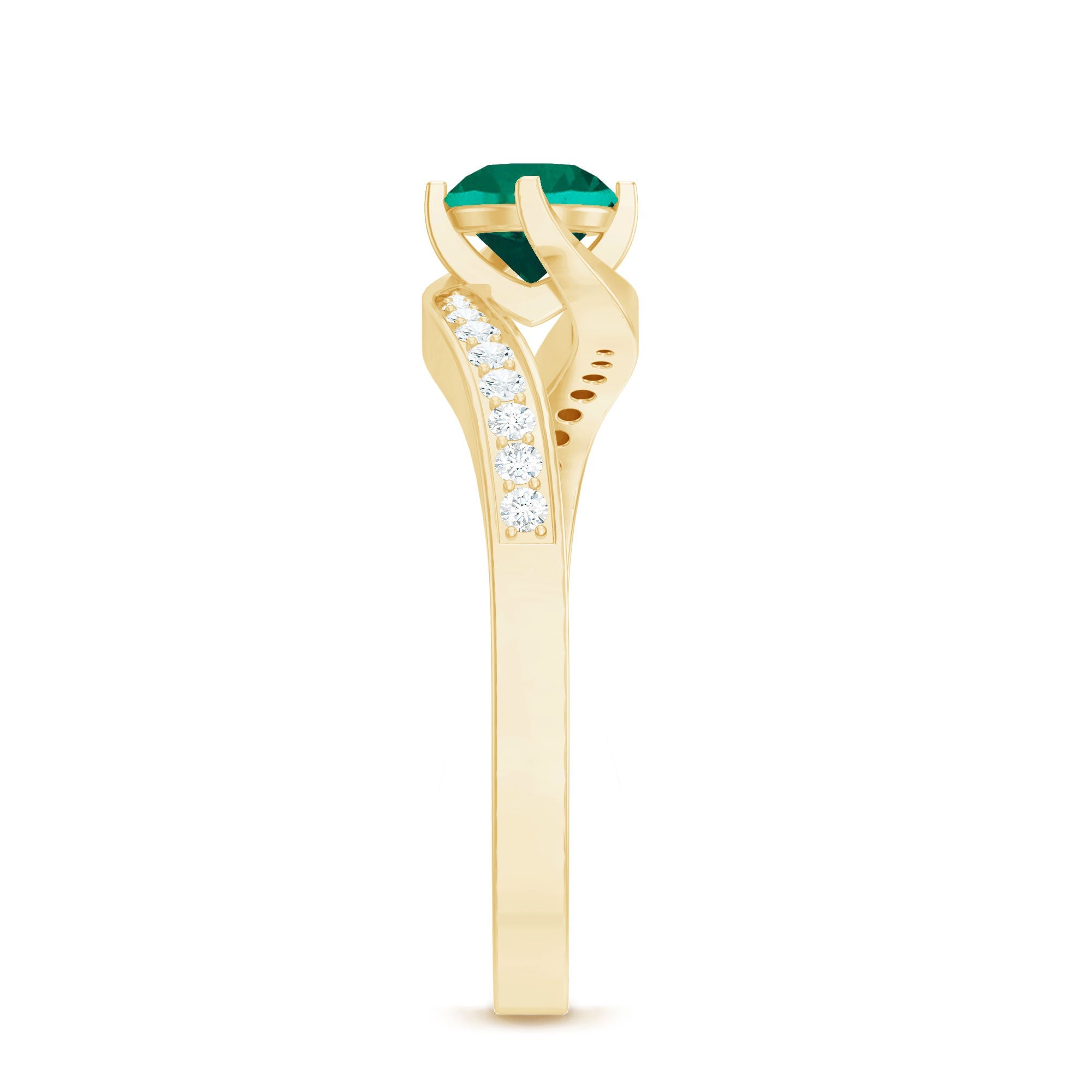 Certified 6 mm Lab Grown Emerald Diamond Bypass Engagement Ring
