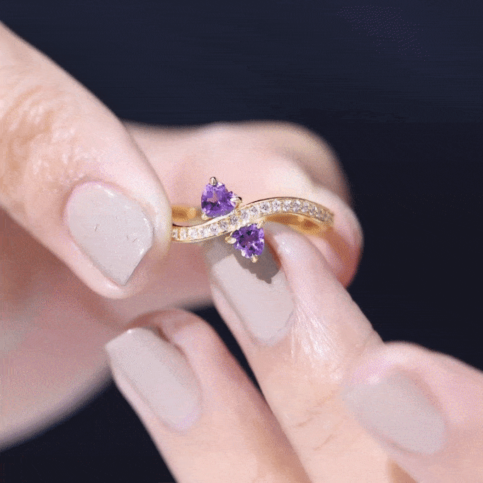 3/4 CT Heart Shape Amethyst Two Stone Engagement Ring with Diamond