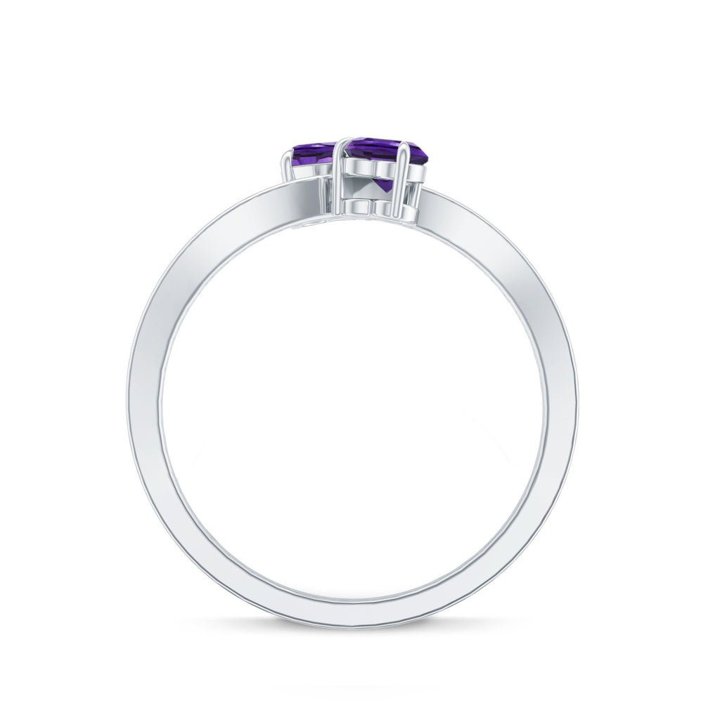 3/4 CT Heart Shape Amethyst Two Stone Engagement Ring with Diamond